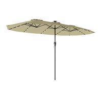 Outsunny Parasol de Jardin Double avec 36 LED Solaires - Grand Parasol XXL Rectangulaire 395x215cm UPF 50+ - Structure à 12 Baleines avec Manivelle pour Terrasse, Balcon et Camping, Beige