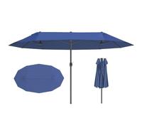 Outsunny Parasol de jardin exterieur parasol double rectangulaire 4,6L x 2,7l x 2,4H m avec ouverture fermeture manivelle, cadre en acier, toile 180 g/m?, parasol pour balcon, piscine, bleu