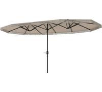 Outsunny Parasol de jardin exterieur parasol double rectangulaire 4,5 x 2,65 x 2,6 m avec ouverture fermeture manivelle et franges, toile 180 g/m?, parasol pour balcon, piscine, terrasse, crššme