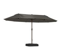 Outsunny Parasol de jardin exterieur parasol double rectangulaire 4,6L x 2,7l x 2,4H m avec ouverture fermeture manivelle, sacs de lestage et base inclus, pour balcon, piscine, gris
