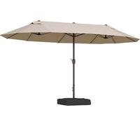 Outsunny Parasol de jardin exterieur parasol double rectangulaire 4,6L x 2,7l x 2,4H m avec ouverture fermeture manivelle, sacs de lestage et base inclus, pour balcon, piscine, kaki
