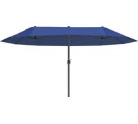 Outsunny Parasol de jardin exterieur parasol double rectangulaire 4,6L x 2,7l x 2,4H m avec ouverture fermeture manivelle, cadre en acier, toile 180 g/m?, parasol pour balcon, piscine, bleu