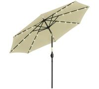 Outsunny Parasol de Jardin Extérieur Rond Ø 265 cm Droit Inclinable Beige | Lumières LED Solaires, Manivelle Inclinable, Mât en Acier, 8 Baleines, Toile 180 g/m², pour Terrasse Balcon