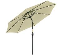 Outsunny Parasol de Jardin Extérieur Rond Ø 265 cm, Lumières LED Solaires, Manivelle Inclinable, Mât en Acier, 8 Baleines, Beige
