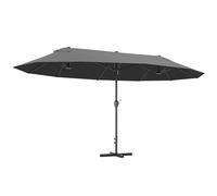 Outsunny Parasol de jardin XXL avec pied en croix parasol grande taille 4,6L x 2,7l x 2,4H cm ouverture fermeture manivelle acier polyester haute densité gris