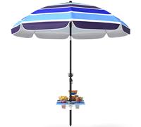 Outsunny Parasol de plage Ø198 cm UV30+ Parasol avec table pliante porte-boissons inclinaison réglable Multicolore