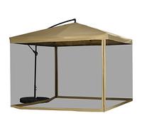 Outsunny Parasol déporté - 296 x 296 cm - Avec côtés en filet - Parasol de marché inclinable - Avec poids de parasol - Pour terrasse, balcon, beige, beige