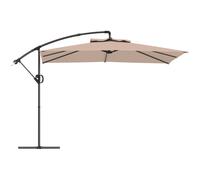 Outsunny Parasol déporté carré 3 x 3 m avec manivelle, base croisée, parasol inclinable et rotation à 360°, toile 180 g/m² kaki