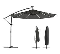 Outsunny Parasol déporté LED solaire Ø300 cm 360° rotatif Gris foncé | Avec manivelle, housse de protection, support, protection UV, imperméable, parasol soleil/jardin/marché