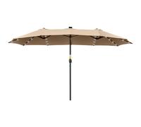 Outsunny Parasol Double 450x265x240 cm avec 48 Lumières LED Manivelle Protection Solaire pour Terrasse Balcon Piscine Kaki