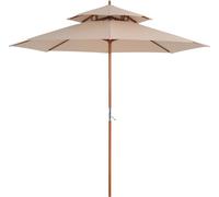 Outsunny Parasol droit Parasol de jardin rond Parasol en Bois 2 Toit Polyester 180 g/m? dia. 2,7 x 2,6H m beige