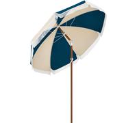 Outsunny Parasol droit parasol inclinable parasol de jardin rond ? 225 cm avec franges polyester haute densitšŠ anti-UV m?t dšŠmontable 8 baleines - style vintage - bleu et beige