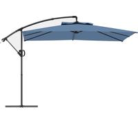 Outsunny Parasol dšŠportšŠ carršŠ 3 x 3 m, parasol de jardin extšŠrieur avec manivelle, base croisšŠe, parasol inclinable et rotation š€ 360¡ã, toile polyester 180 g/m?, protection UV UPF50+, bleu cla