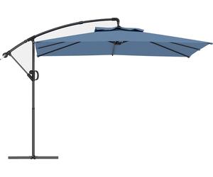 Outsunny Parasol dšŠportšŠ carršŠ 3 x 3 m, parasol de jardin extšŠrieur avec manivelle, base croisšŠe, parasol inclinable et rotation š€ 360¡ã, toile polyester 180 g/m?, protection UV UPF50+, bleu cla