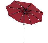 Outsunny Parasol de jardin Parasol droit Parasol Lumineux octogonal inclinable Ø 2,7 m Parasol LED Solaire métal Polyester Haute densité 180 g/m² rouge bordeaux