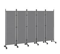 Outsunny Paravent 5 Panneaux 252 x 170 cm Pliant Intérieur Gris Foncé | Clips de Connexion, 12 Roulettes, Brise-Vue Séparateur de Pièce, Acier et Polyester