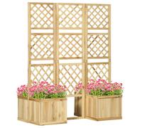 Outsunny Lit surélevé avec treillis rabattable, bac à plantes avec protection visuelle, 133 x 165 cm Séparateur d'espace avec 4 bacs à fleurs, séparateur d'espace pour balcon, bois de sapin