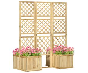 Outsunny Paravent, pare-vue pour jardin, pliable en trois parties, 4 bacs à fleurs, bois massif, couleur naturelle, 133 x 62 x 165 cm