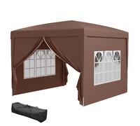 Outsunny Pavillon 3 x 3 m avec 4 parois latérales, fenêtre, tente de fête avec protection UV, pavillon de jardin avec sac de transport, en acier, Café