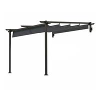 Outsunny Pavillon, 3 x 3 m Pergola, Toit de terrasse coupe-vent, Montage mural, Toit ajustable, pour Jardin, Terrasse, Gris foncé