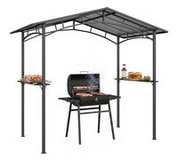 Outsunny Pavillon Jardin 2,5 x 1,5 m - abri Barbecue - 2 étagères - Toit de Barbecue - métal Noir Toit Polycarbonate