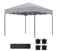 Outsunny Pavillon pliant 3 x 3 m, tente de jardin ajustable en hauteur, avec sac à roulettes, pour jardin, terrasse, en métal, en tissu, gris clair