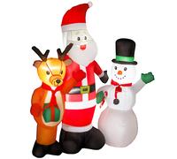 Outsunny Père Noël Gonflable 150 cm avec Renne et Bonhomme de neige Lumières LED et Gonfleur Électrique pour Jardin Extérieur Pelouse