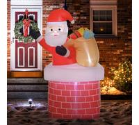 Outsunny Père Noël Gonflable 195 cm Décoration de Noël Extérieur Rouge | Lumières LED Blanches, Sac de Cadeau dans la Cheminée, Protection IP44