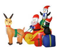 Outsunny Père Noël Gonflable avec Traîneau Pingouins et Renne Lumières LED Décoration de Noël pour Extérieur et Intérieur 180x120x155 cm