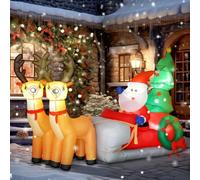 Outsunny Père Noël Gonflable de 2,1 m sur traîneau avec Deux Rennes | Décoration de Noël Gonflable, Lumières LED Intégrées, pour Jardin, Décoration Intérieure et Extérieure