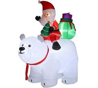 Outsunny Père Noël gonflable de Noël sur ours polaire 200 cm, 5 lumières LED, décoration de Noël intérieure et extérieure, blanc
