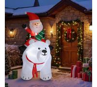 Outsunny Père Noël Gonflable de Noël sur Un Ours Polaire 200 cm | 5 Lumières LED, Autogonflant Électrique, Imperméable et Résistant, Décoration Intérieure et Extérieure