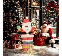 Outsunny Père Noël Lumineux de 90 cm avec 97 LED Blanc Chaud, Piquets, IP44 | Décoration Noël Personnage, Attaches Zippées, Intérieur, Extérieur