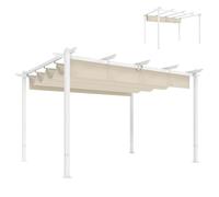 Outsunny Pergola 4x3m Tonnelle de Jardin en Aluminium et Acier - Toit Rétractable avec Toile Coulissante Magnétique et Trous de Drainage - Abri Soleil 12m² Robuste pour Terrasse et Extérieur, Beige