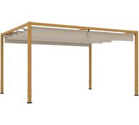 Outsunny Pergola aluminium pergola jardin extérieur 4 x 3 m avec toit rétractable, système de drainage, tonnelle de jardin abri soleil pour terrasse patio véranda, bois naturel