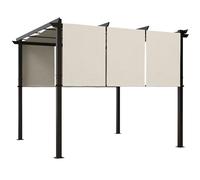 Outsunny Pergola avec 3 Toiles Coulissantes 3 x 3 x 2,38 m, Structure Acier Noir, Toile Polyester Haute Densité Beige