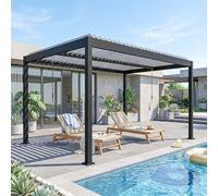 Outsunny Pergola Bioclimatique 4x3m, Pergola de Jardin en Aluminium à Toit Louvred Ajustable avec Manivelle, Tonnelle de Jardin Abri Terrasse, Protection Soleil, pour Jardin Extérieur, Blanc