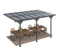 Outsunny Pergola bioclimatique Pergola aluminium polycarbonate dim. 4,35L x 3l x 2,7H m pavillon de jardin adossable gris Aosom France
