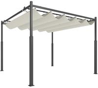 Outsunny Pergola coulissante rétractable 3 x 3 m pergola jardin exterieur à fixation magnétique, tonnelle de jardin, polyester haute densité 180g/m², abri soleil UPF30+, pour terrasse, patio, crème