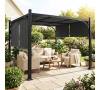 Outsunny Pergola de Jardin 3 x 3 m avec Auvent Coulissant, Gris Foncé | Tonnelle de Jardin, Structure Métallique, Abri Solaire Extérieur, pour Terrasse ou Balcon