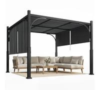 Pergola de jardin 3 x 3 m - Outsunny - avec Auvent coulissant - structure métallique - terrasse ou balcon - Gris Foncé