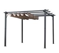 Outsunny Pergola Pavillon Terrassenüberdachung avec Toit Coulissant Jardin Aluminium Gris Charbon+Marron Café 3x3x2,23 m