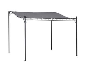 Outsunny Pergola tonnelle de jardin auvent 2,97 x 2,97 m adossable métal noir polyester imperméabilisé anti-UV gris