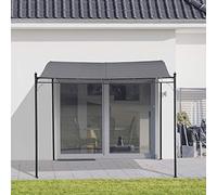 Outsunny Pergola tonnelle de Jardin auvent 3 x 3 m adossable métal Gris Polyester imperméabilisé Anti-UV Gris
