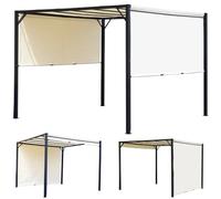 Outsunny Pergola Tonnelle Jardin 3x3m Auvent Coulissant Acier Époxy Crème Noir