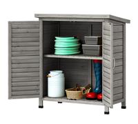 Outsunny Petit Chalet & Abri Jardin en Bois Sapin, Étagère, Portes Persiennes, Toit Bitumé - Remise pour Outils 87x46.5x96.5 cm, Gris Aosom France