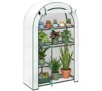 Outsunny Petite serre toit rond, porte étagères 100x45x160cm blanche | Serre en acier et film résistant à l'hiver, pour balcon, jardin, tomates, légumes, fleurs