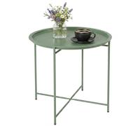 Outsunny Petite Table Basse Ronde, Table d'Appoint de Jardin, Plateau Amovible avec Bord Relevé, Pieds Pliables, Cadre en Acier, pour Balcon, Terrasse, Salon, Vert