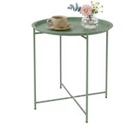 Outsunny Petite table basse ronde table d'appoint plateau amovible avec bord relevé pieds pliables en acier Ø 46 x 50 cm vert