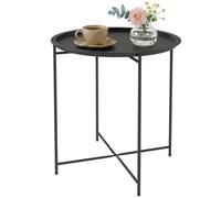 Outsunny Petite table basse ronde table d'appoint plateau amovible avec bord relevé pieds pliables en acier Ø 46 x 50 cm noir